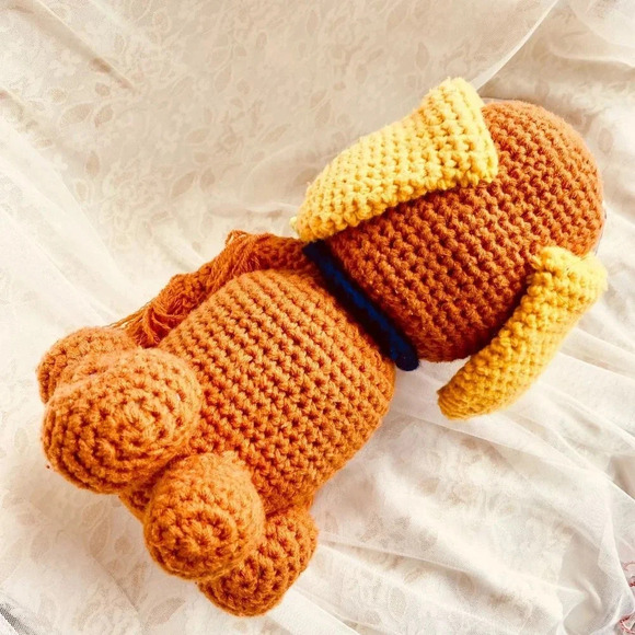 Stuffed Plushy Cute Brown and Cream Yellow Puppy Doggy Crochet Knit Doll Toy 12" - Picture 3 of 8